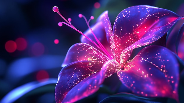 Photo glowing purple flower glowing neural networks intelligent design 4d style digital art industry