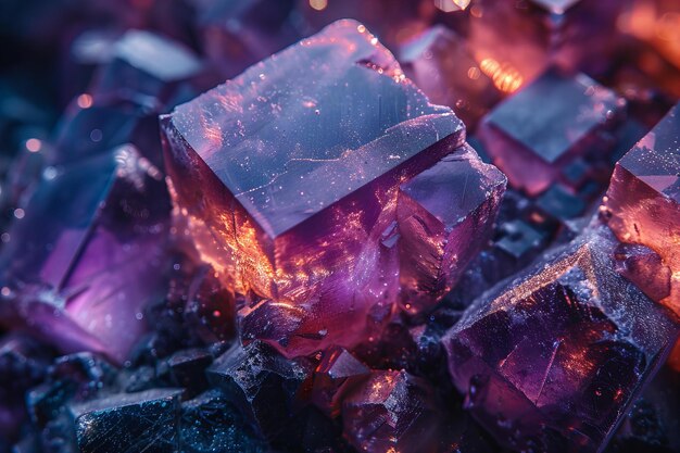 Glowing Purple Fluorite Crystal Cubes with Sparkling Dust