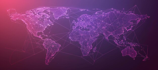 Photo glowing purple global network connections world map silhouette data transfer and communication