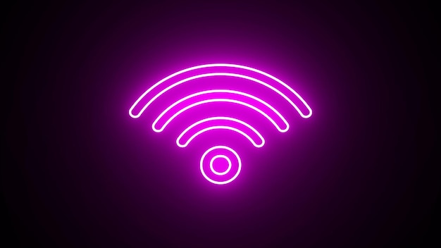 Glowing purple neon wireless illustration sign Wireless and wifi icon or sign for remote internet