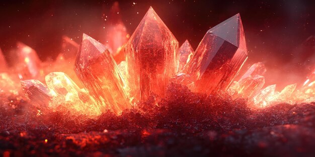 Photo glowing red crystals emerging from a bed of embers