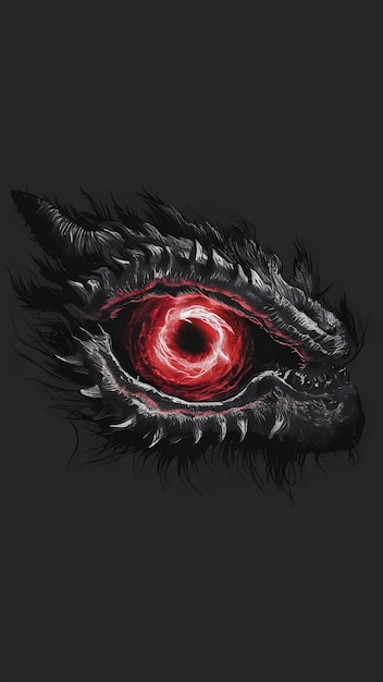 Photo glowing red dragon39s eye in black electronic pnting