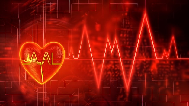 Photo glowing red heartbeat with ecg line on digital background representing health and medical technology