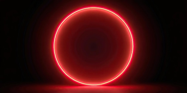 Photo glowing red neon circle frame on dark background