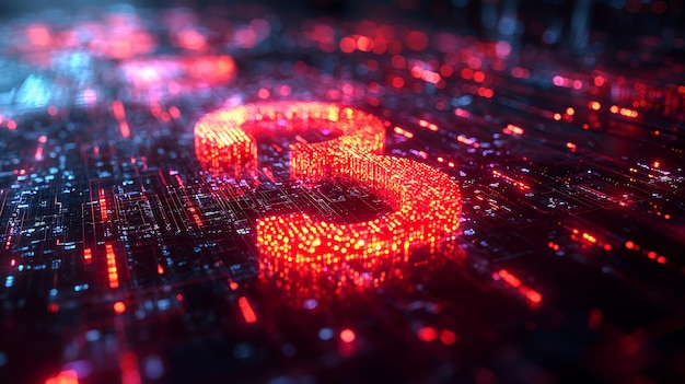 A glowing red number 3 formed by digital data on a futuristic circuit board