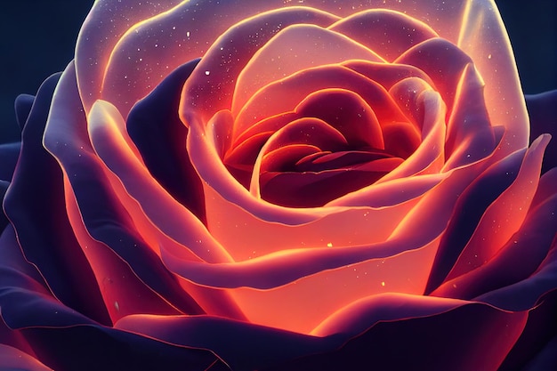 Glowing red rose on a pile of ashes and