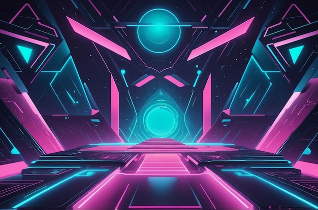 Glowing retro futuristic background in geometric style