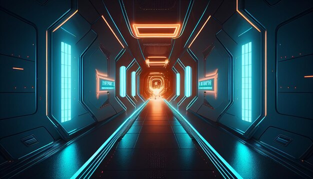 Glowing scifi space tunnel passageway for futuristic design projects