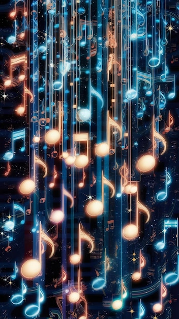 Glowing shiny musical notes background design