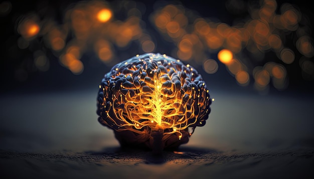 Glowing simple brain of knowledge and information Memory and thinking