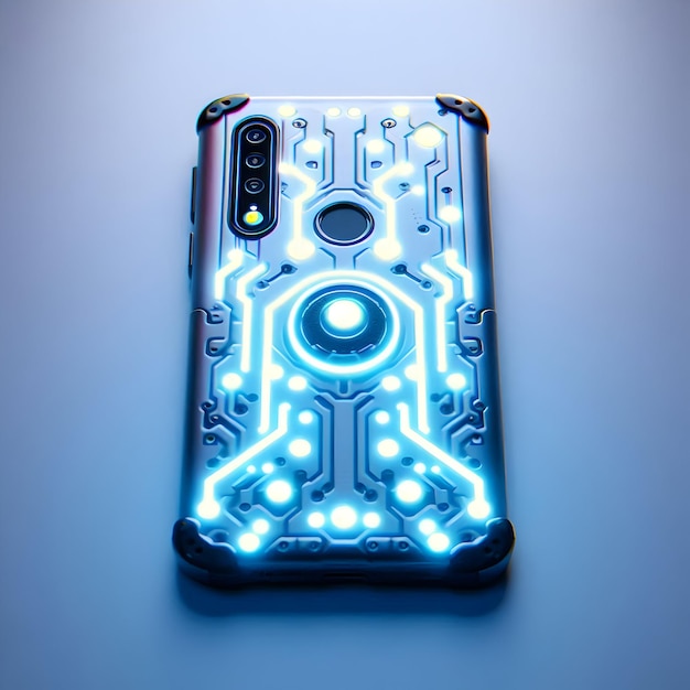 A glowing smartphone case adding a fun and futuristic touch to your device isolated on a plain mod