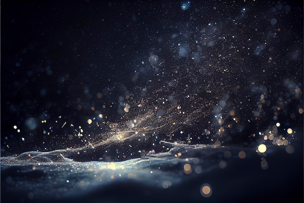 glowing sparkles on a navy blue winter blizzard background