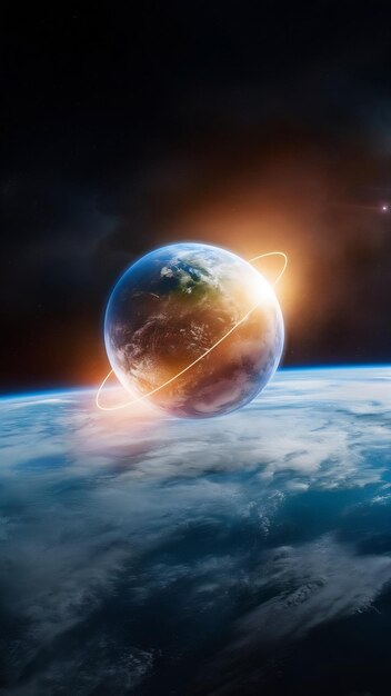 Glowing sphere orbits planet earth in space generated by