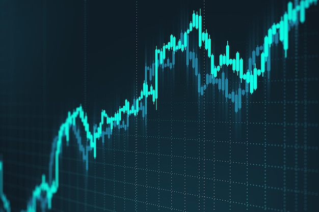 Glowing stock charts on virtual screen