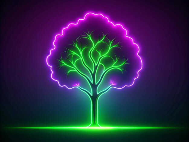 Photo glowing tree plants with neon lights on it