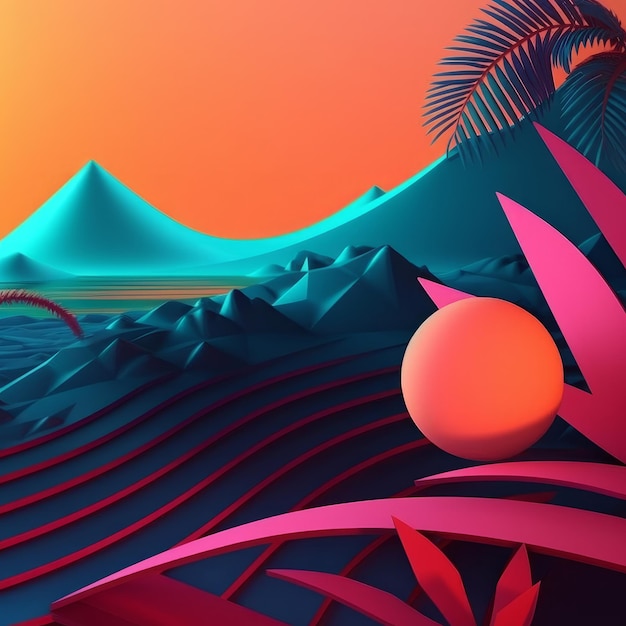 Glowing Tropical Themed 3D Abstract Background