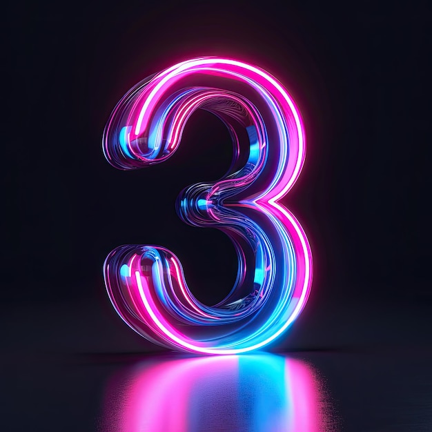 Photo glowing vibrant blue and pink neon numeral 3d illustration