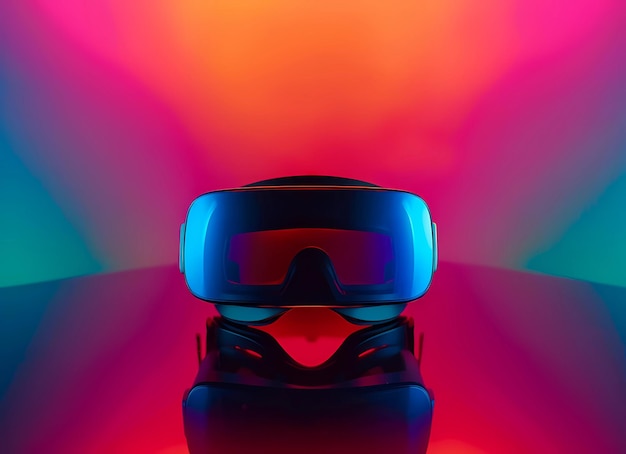 Photo glowing virtual reality glasses neon abstract background with copy space area