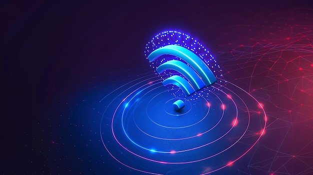 Photo a glowing wifi symbol surrounded by concentric rings radiating a strong signal