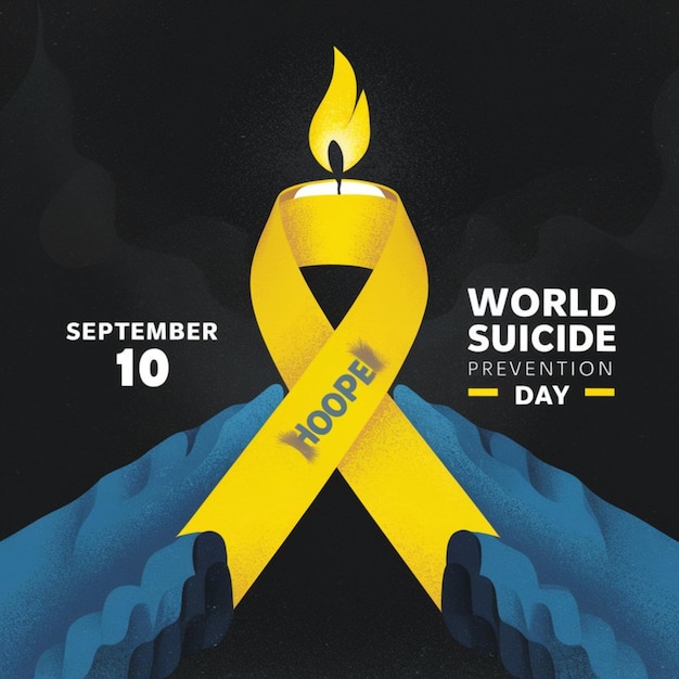 Photo glowing yellow ribbon candle design for world suicide prevention day