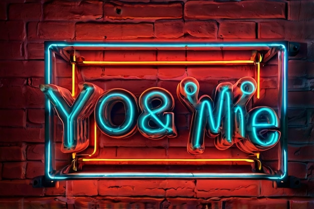 Photo glowing you amp me neon typography on a red background ai generated