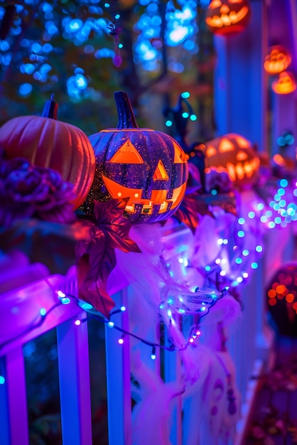 Photo glowinthedark halloween decorations on a porch railing