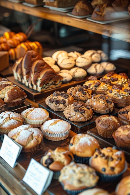 Photo glutenfree bakery display with assorted breads muffins and cookies perfect for allergyfriendly baking ideas