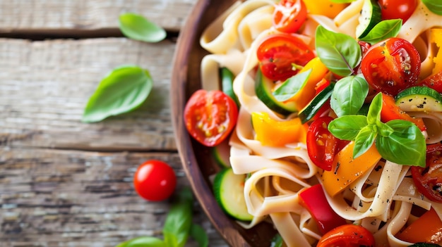 GlutenFree Pasta with Vegetable Sauce and Fresh Basil