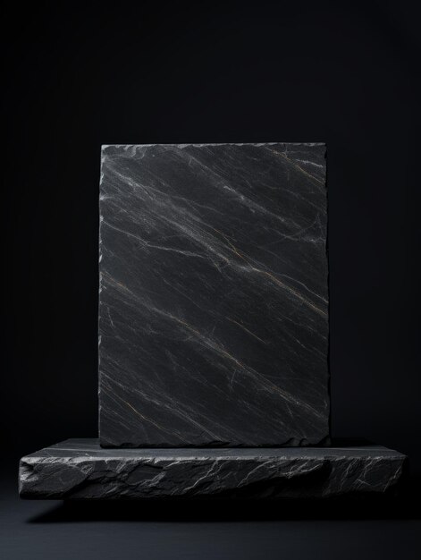 Gneiss Stone Minimalistic Product Podium The Stage for Product Presentation on Black Background Geometric Platform Pedestal Ai Generated Vertical Podium Mockup for a Product advertisement