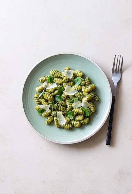 Gnocchi with pesto sauce basil and Parmesan cheese Healthy food Vegetarian food Diet