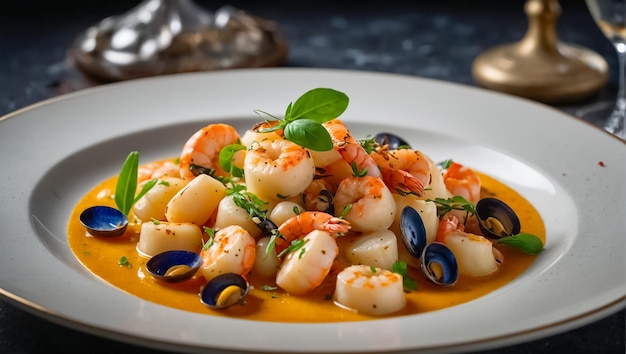 Gnocchi with seafood delicious in a restaurant