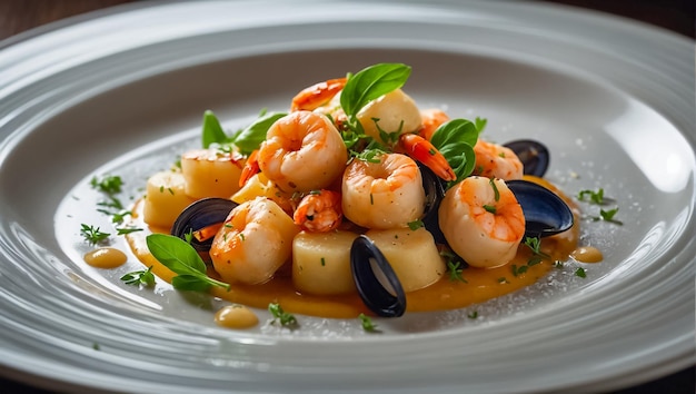 Gnocchi with seafood delicious in a restaurant