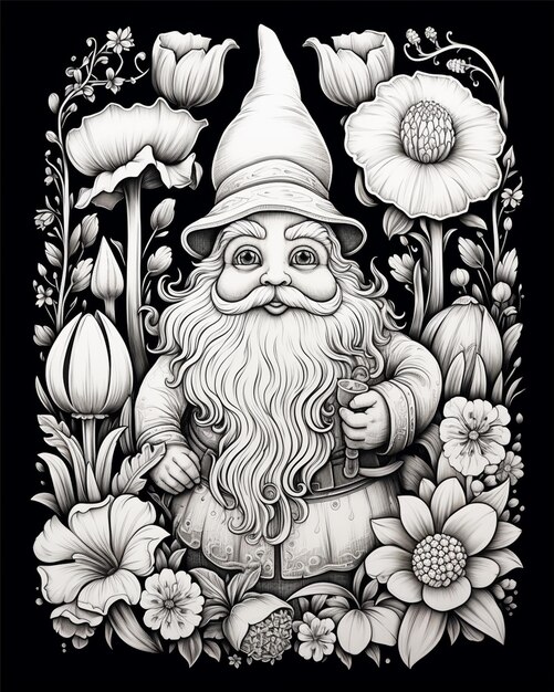 Gnome is Standing in the Garden with Flowers