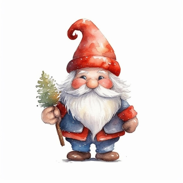 Gnome with a christmas tree in his hand generative ai