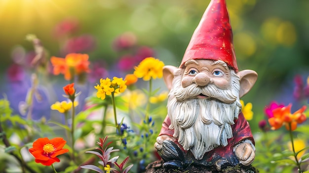 a gnome with a red hat and a beard