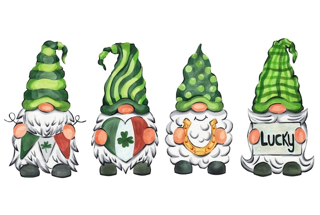 Photo gnomes st patricks day watercolor illustration