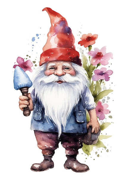 Gnomes watercolor clipart cute isolated on white background with Generative AI Technology