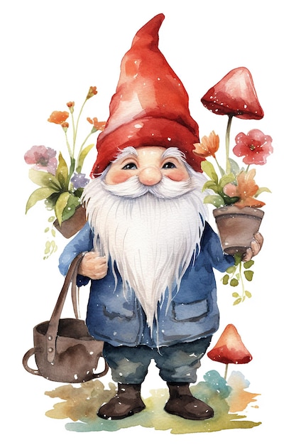 Gnomes watercolor clipart cute isolated on white background with Generative AI Technology