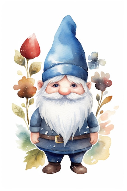 Gnomes watercolor clipart cute isolated on white background with Generative AI Technology