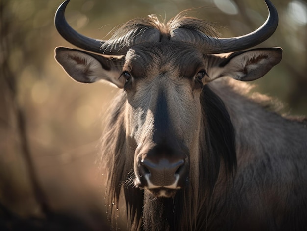 Gnu close up portrait created with Generative AI technology