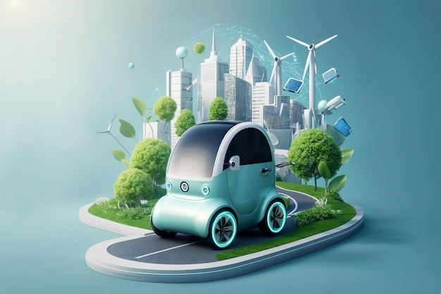 Go green with a mini electric car and embark on an eco friendly travel experience AI Generated