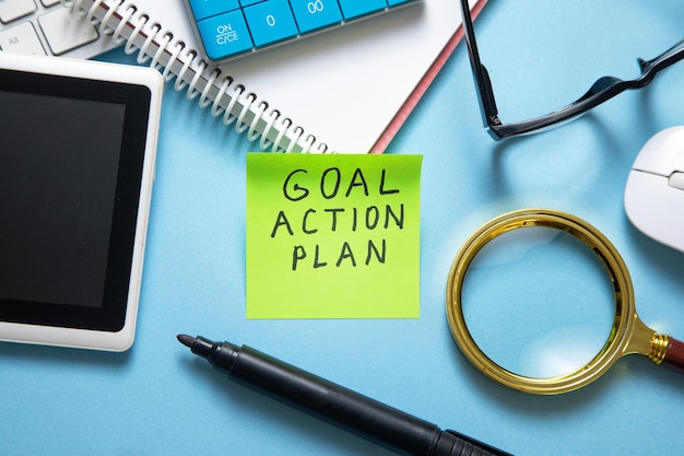 Goal Action Plan on sticky note Business concept