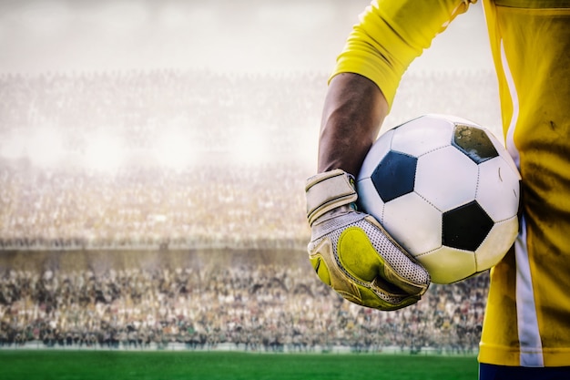 goalkeeper with a soccer ball in the stadium