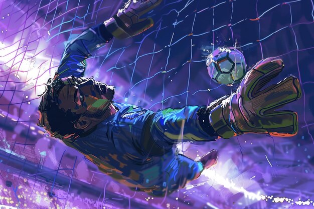 Photo goalkeepers epic save in intense soccer match artistic illustration of defense mastery