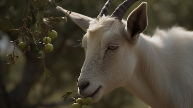 Goat animal eating olive trees AI Generated pictures