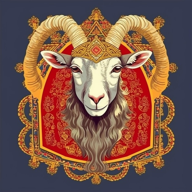 Goat face illustration with Islamic pattern