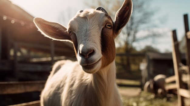 Goat at the farm on a sunny day Generative AI