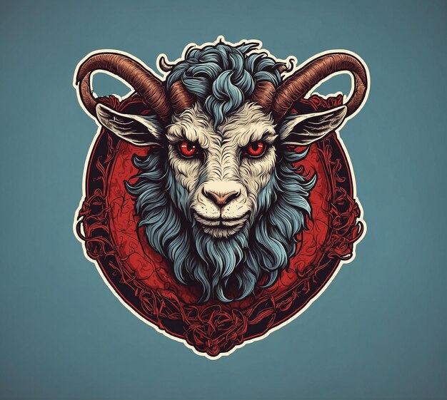 Goat head with red eyes Vector illustration in vintage style