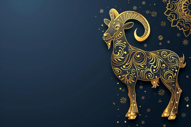 goat illustration Arabic Eid Mubarak Background