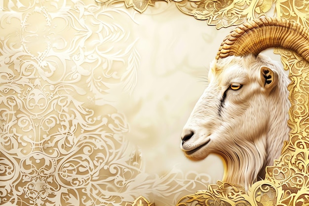 goat illustration Arabic Eid Mubarak Background